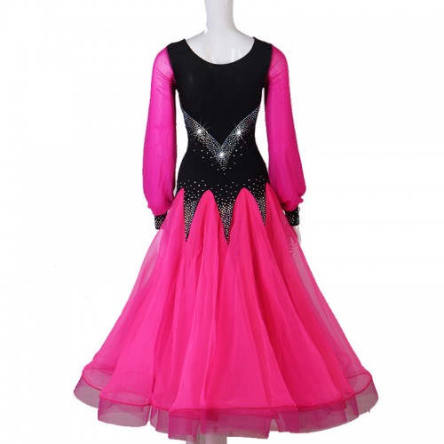 hot pink with black Ballroom dancing dresses for women girls stage performance waltz tango dance dress